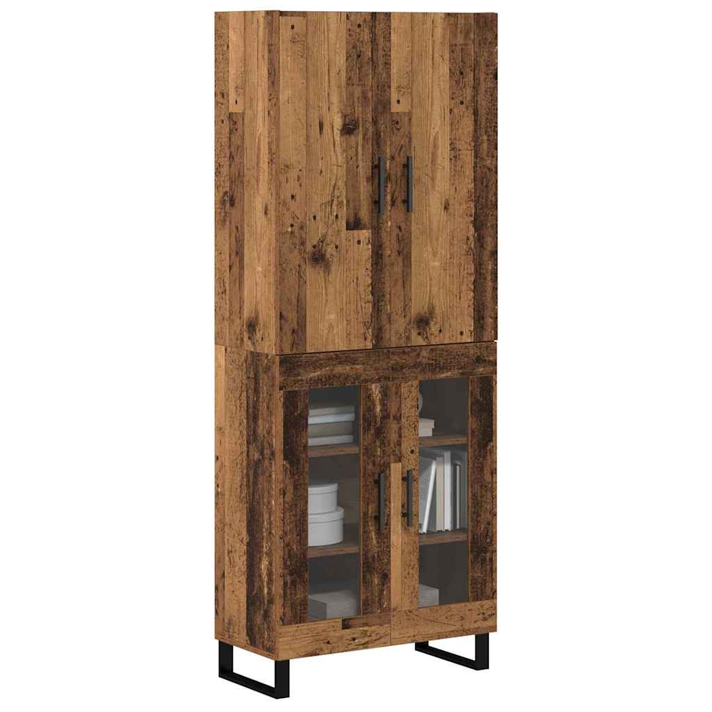 vidaXL Hoge kast 2 pcs Oud Hout Geengineerd Hout en Glas
