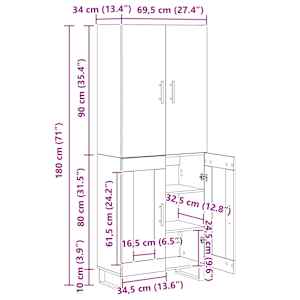 Vysoký bufet 2 pcs Staré dřevo 69,5 x 34 x 180 cm - obrázek 15