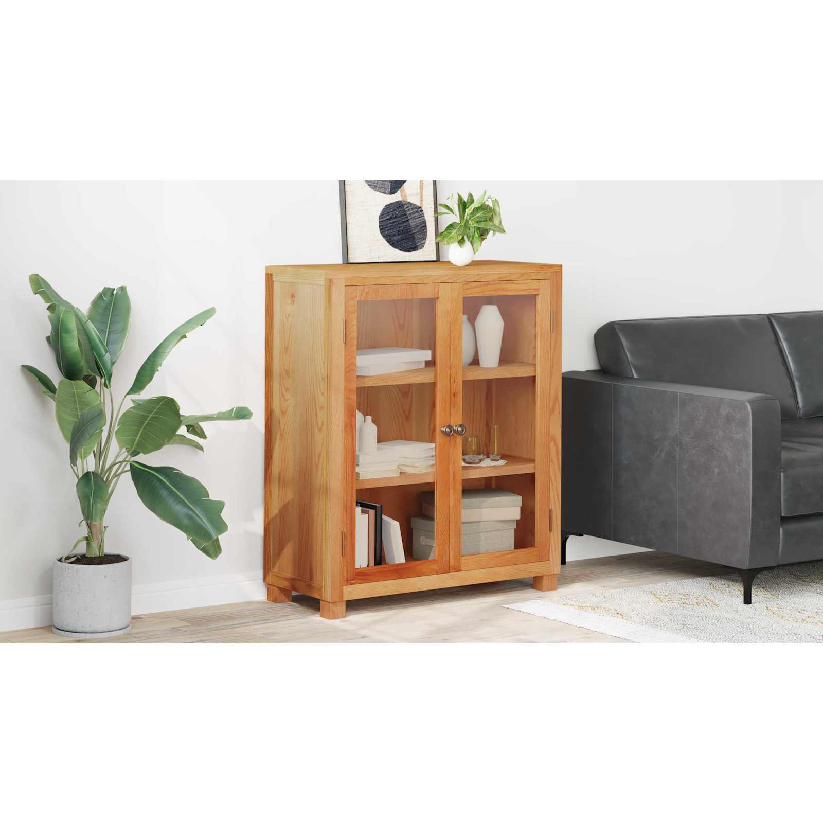 Kast met plank Bruin 80 x 35 x 95 cm Massief Eikenhout image 11