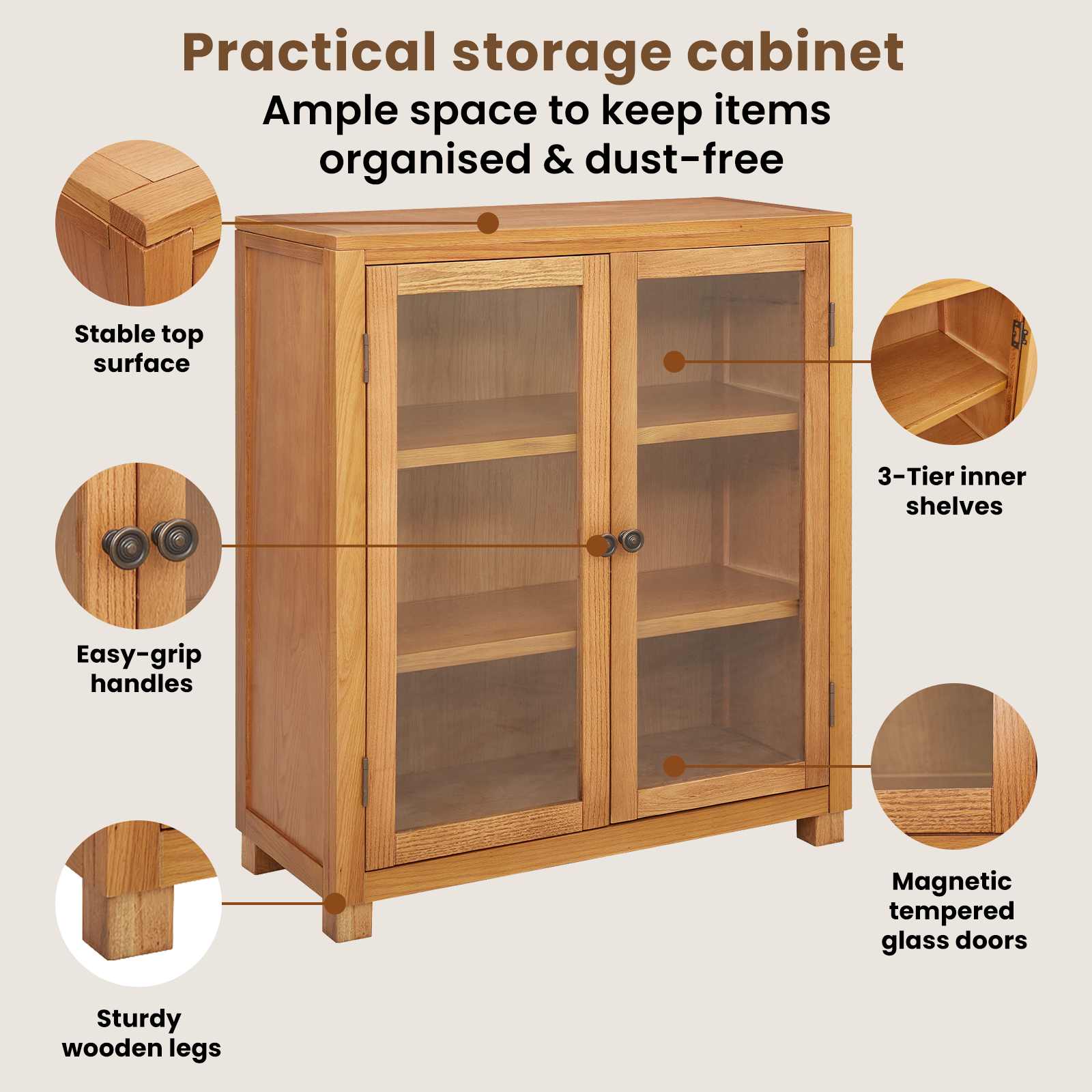 Kast met plank Bruin 80 x 35 x 95 cm Massief Eikenhout image 8