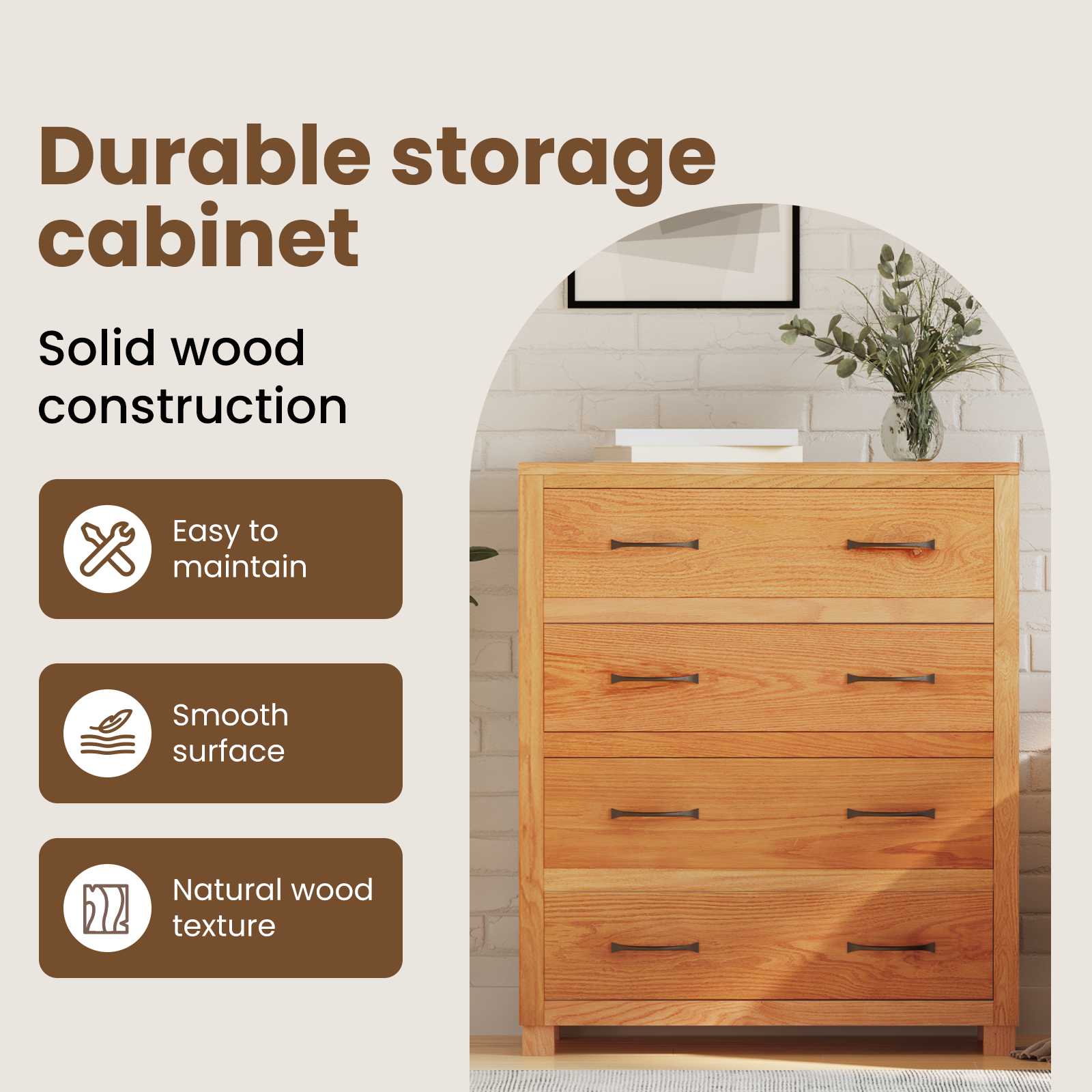 Kast met lade met opslag Bruin Massief Eikenhout image 7