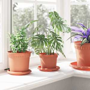 Kulatý květináč 6 pcs Cihlově červená Ø 12,5 x 10 cm Plast - obrázek 4