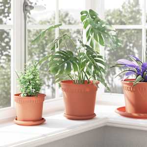 Kulatý květináč 6 pcs Cihlově červená Ø 19 x 16 cm Plast - obrázek 4