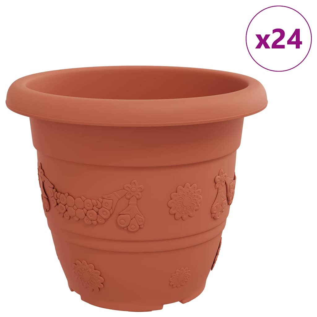 vidaXL Kulatý kvetináč 24 ks Tehlovo červená Ø 34 x 28 cm Plast