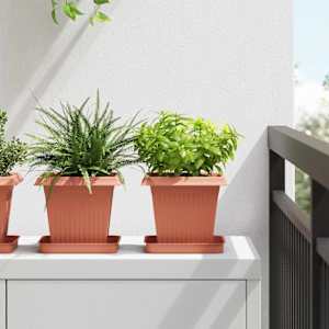 Čtvercový květináč 6 pcs Cihlově červená 16 x 16 x 14 cm Plast - obrázek 1