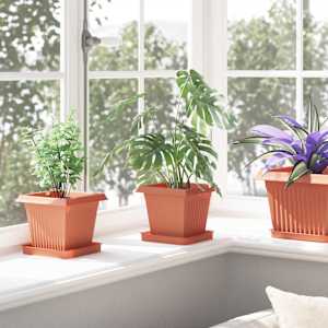 Čtvercový květináč 6 pcs Cihlově červená 16 x 16 x 14 cm Plast - obrázek 4