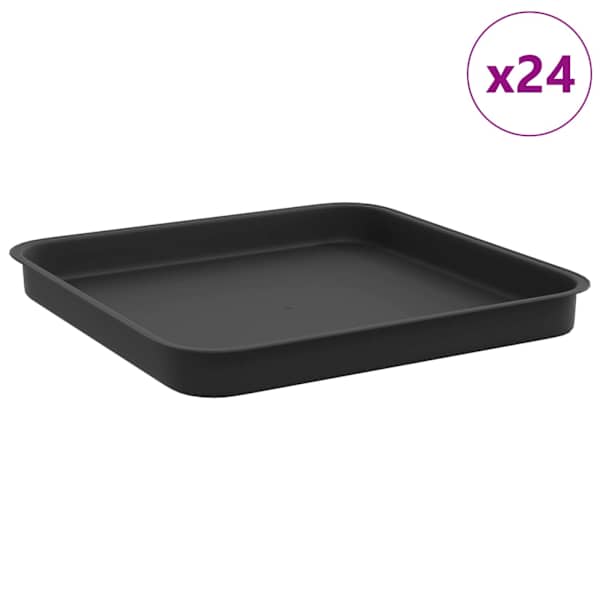 vidaXL Ruudu kujuline lille alus 24 tk Must 25,5 x 25,5 x 2,5 cm