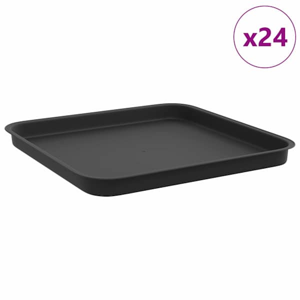 vidaXL Ruudu kujuline lille alus 24 tk Must 32 x 32 x 2,5 cm Plastmass