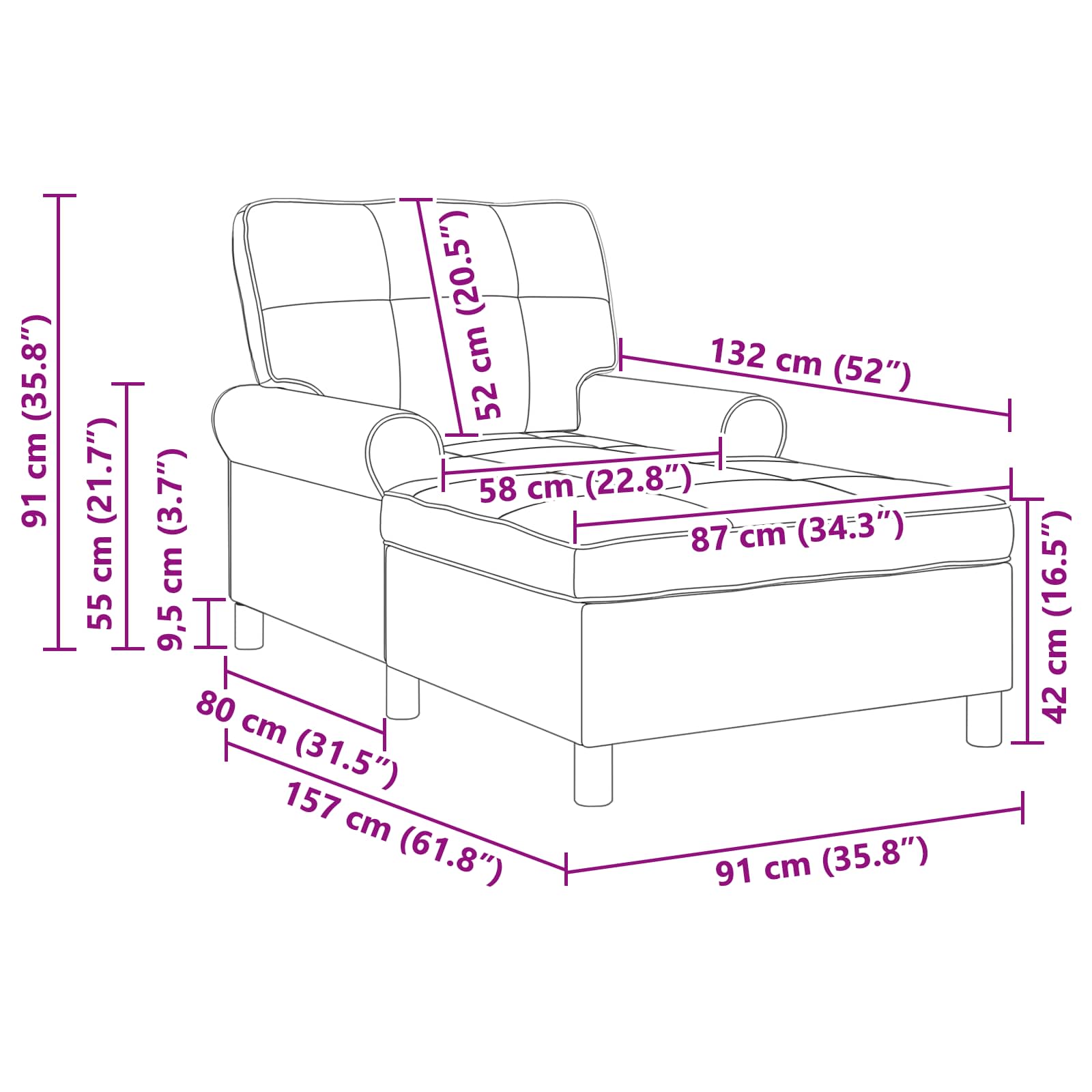 șezlong de relaxare cu pernă Maro 91 x 157 x 91 cm PU antic [10]