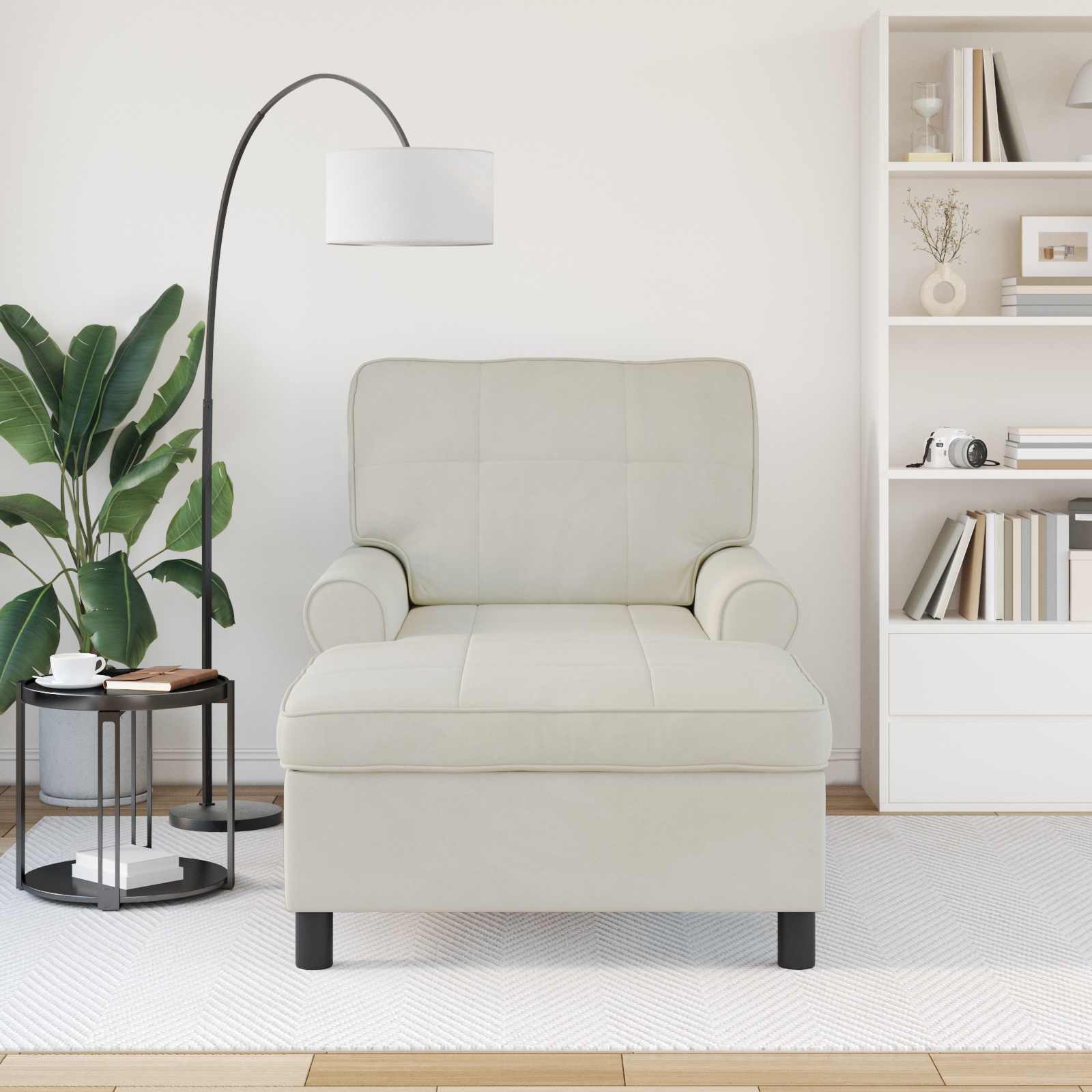 vidaXL Chaise Lounge met kussen Crème 91 x 157 x 91 cm Fluweel