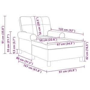 Chaise Lounge s polštářem Krémová 91 x 157 x 91 cm samet - obrázek 11