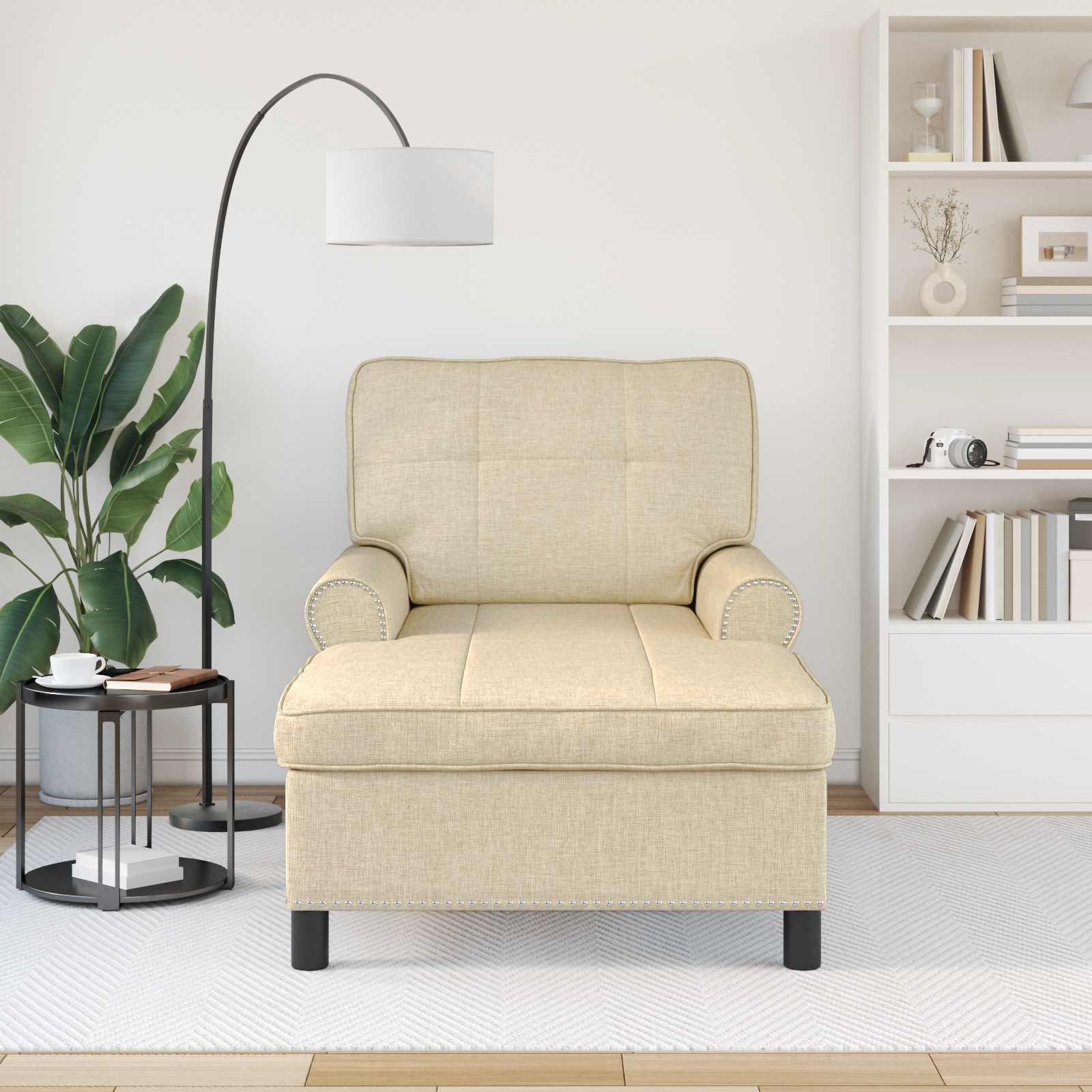 vidaXL Chaise Lounge met kussen Crème 91 x 157 x 91 cm Stof