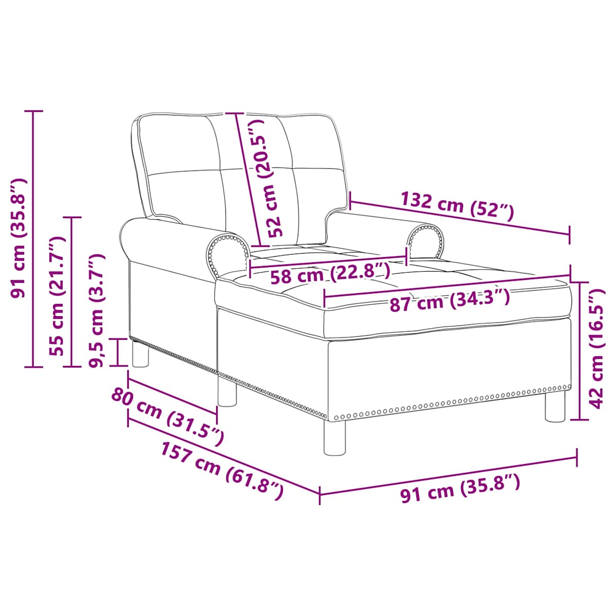 Chaise Lounge Stof 91 x 157 x 91 cm - Billede 11