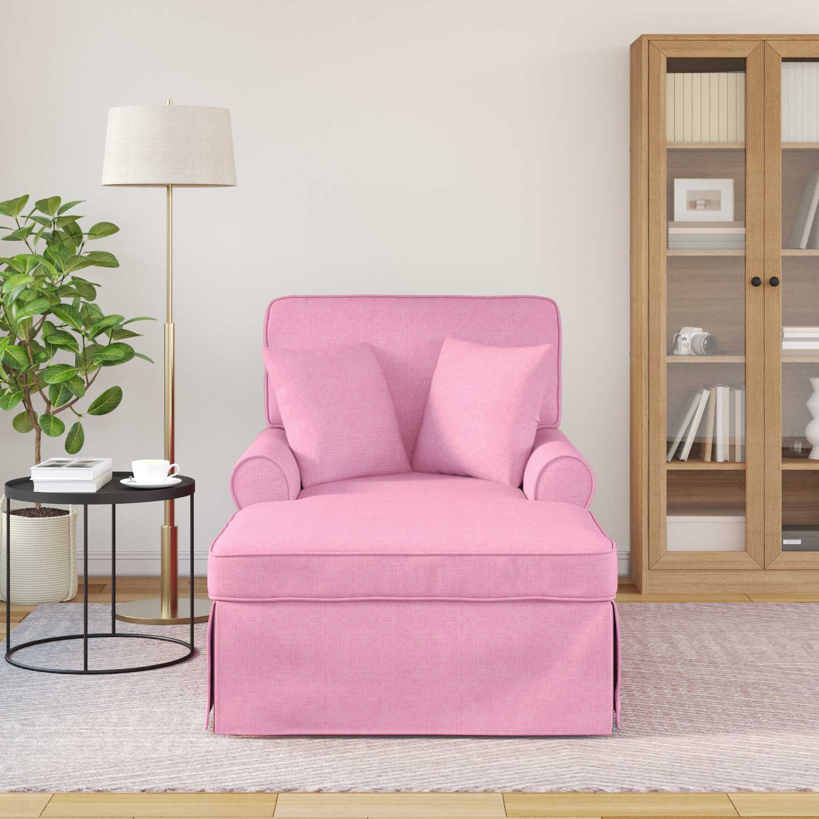 vidaXL Chaise Lounge met Rok met kussen Roze 91 x 157 x 91 cm Stof
