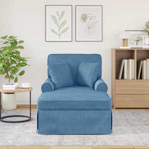 Lounge chaise s volánem s polštářem 3 pcs Modrá Žebrovaná látka - obrázek 3