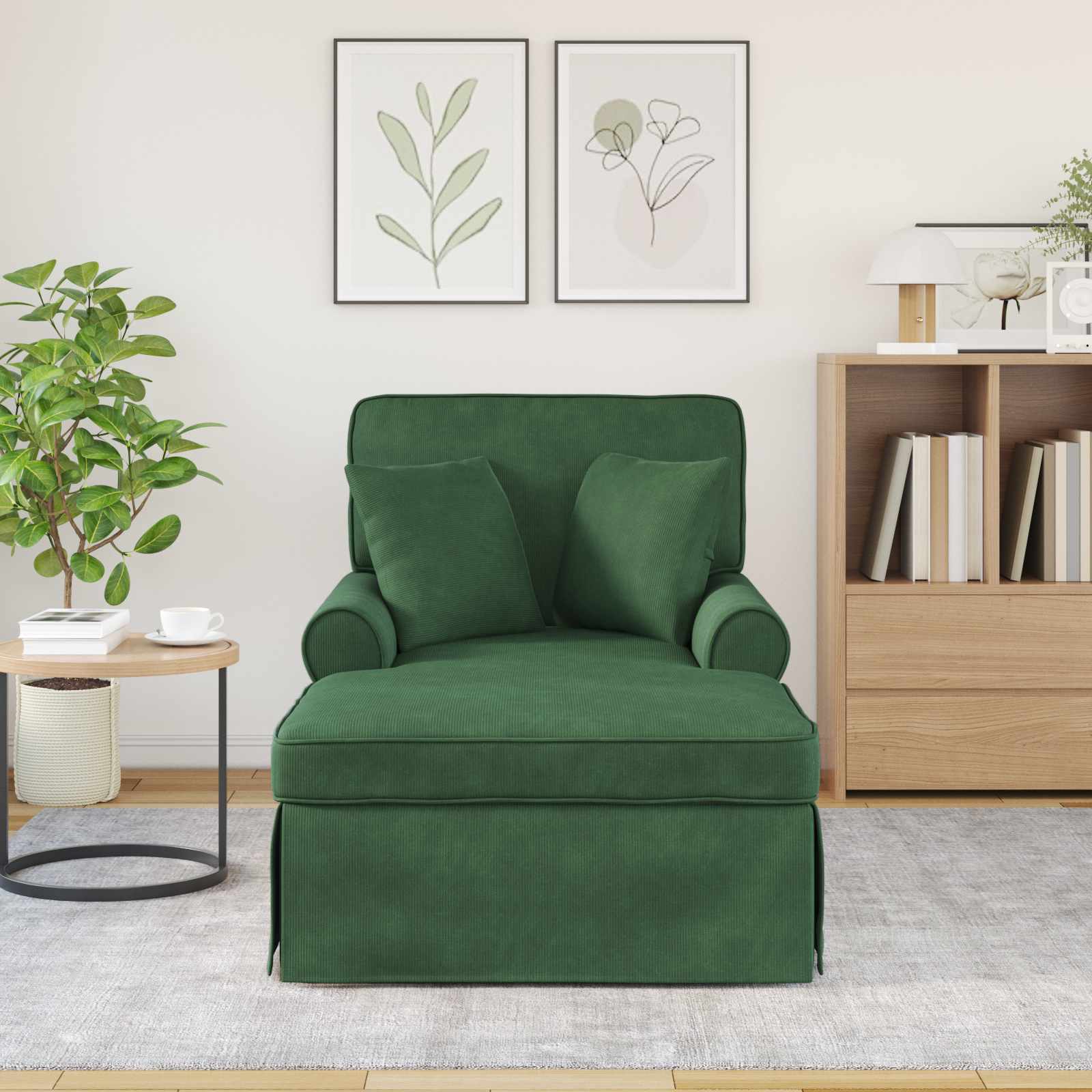 vidaXL Chaise Lounge met Rok met kussen Jungle Groen 91 x 157 x 91 cm
