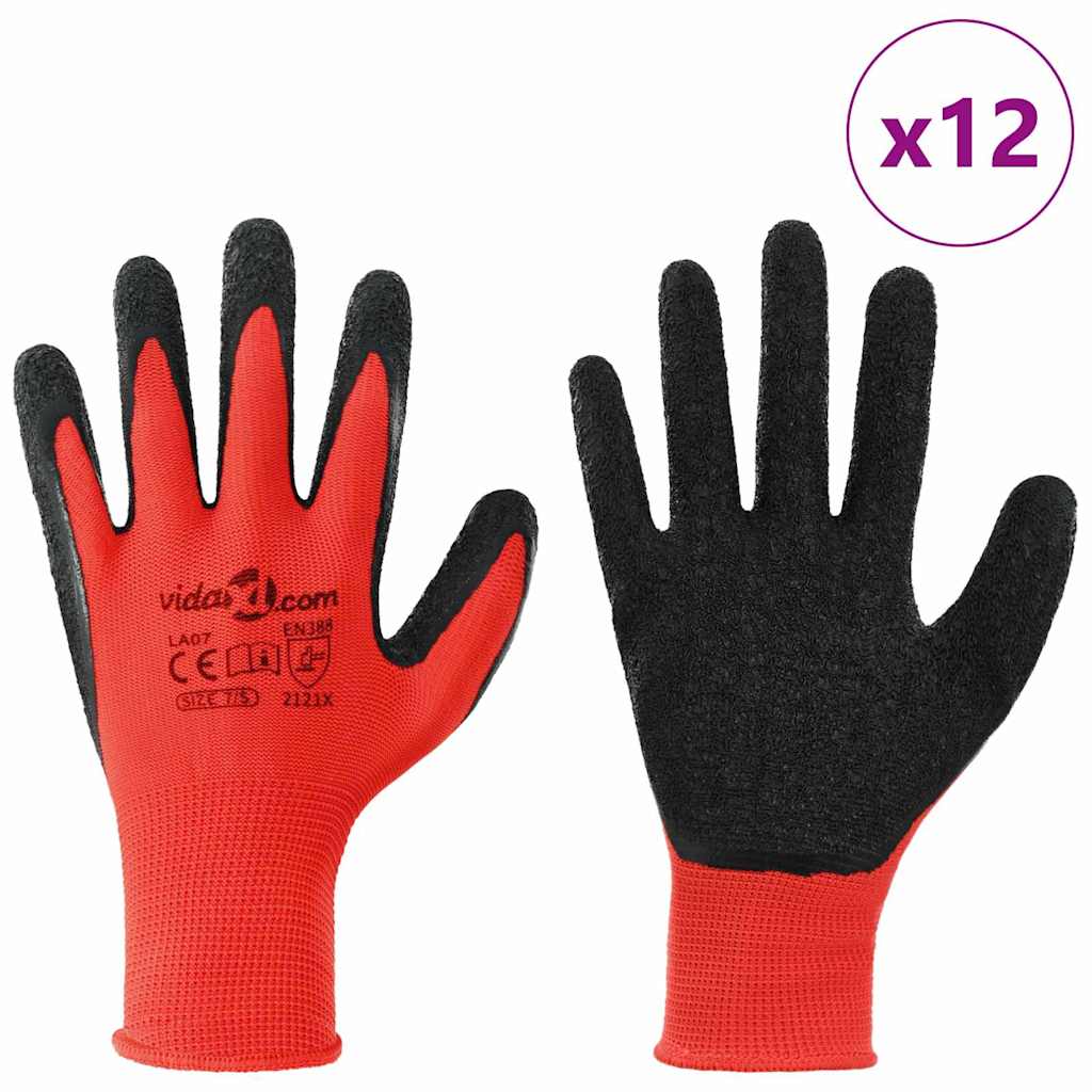 Thumbnail - vidaXL Arbeitshandschuhe 12 pcs Rot und Schwarz 7 / S Latexbeschichtung