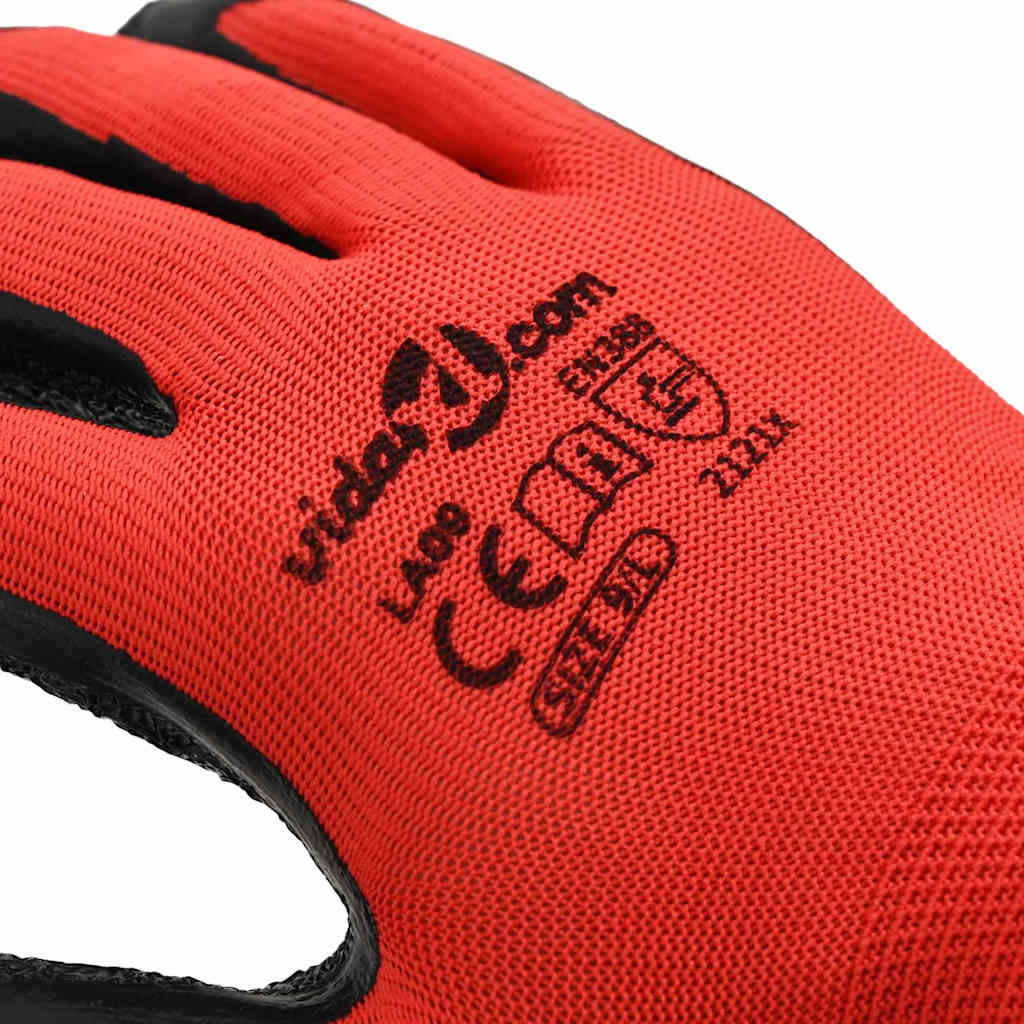 Munkakesztyűk 12 pcs Piros és Fekete 9 / l Latex bevonat 