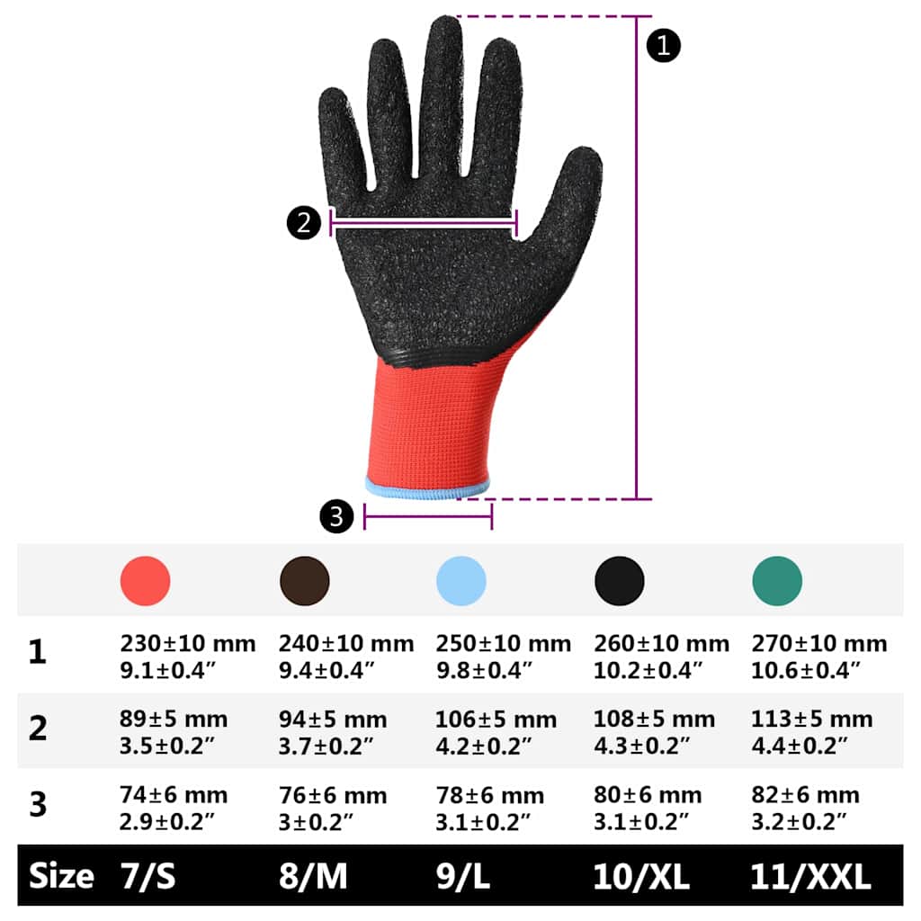 Munkakesztyűk 12 pcs Piros és Fekete 9 / l Latex bevonat 