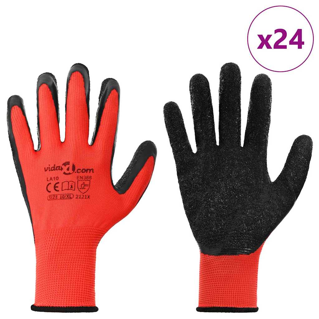 Thumbnail - vidaXL Arbeitshandschuhe 24 pcs Rot und Schwarz 10 / XL