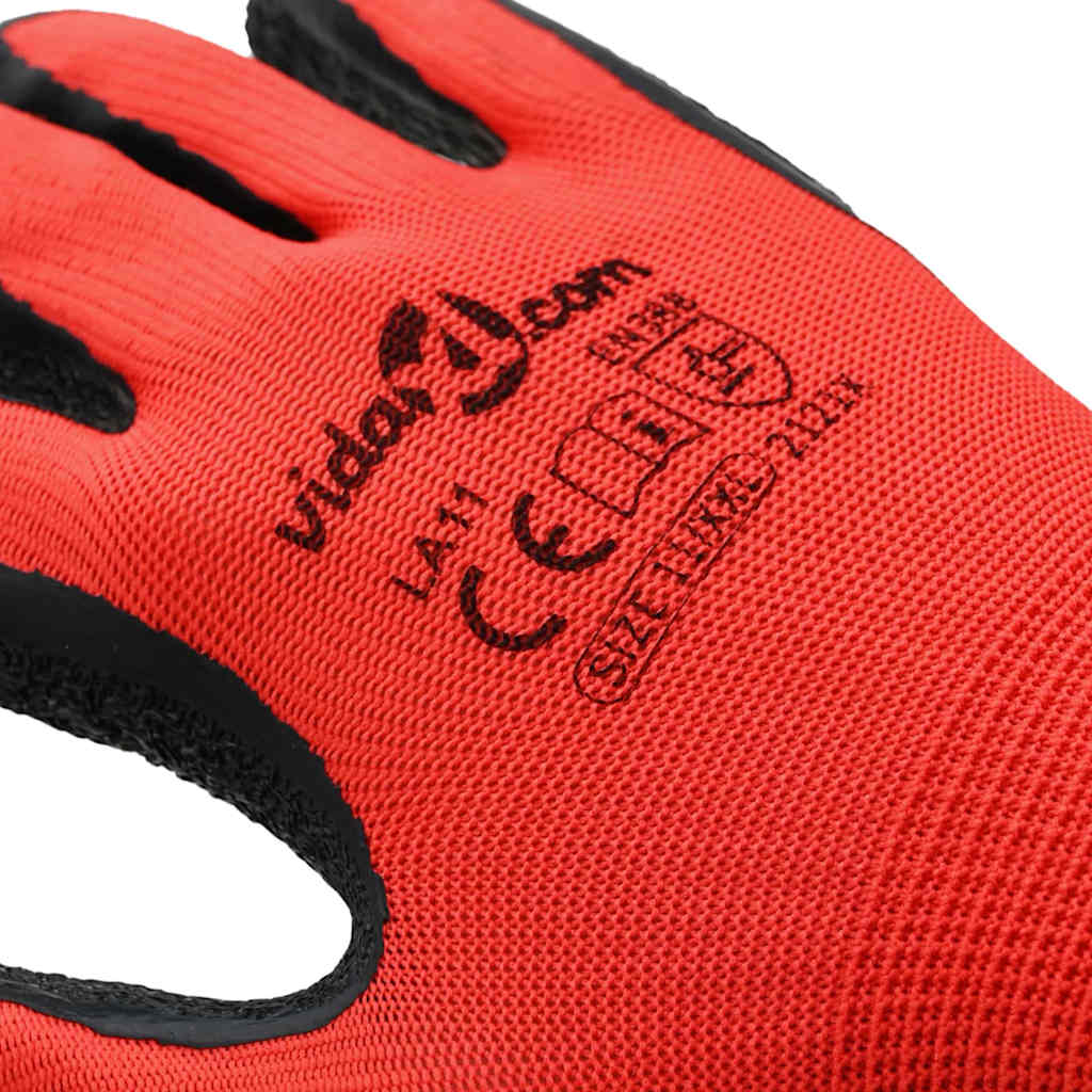 Munkakesztyűk 12 pcs Piros és Fekete 11 / XXL Latex bevonat 