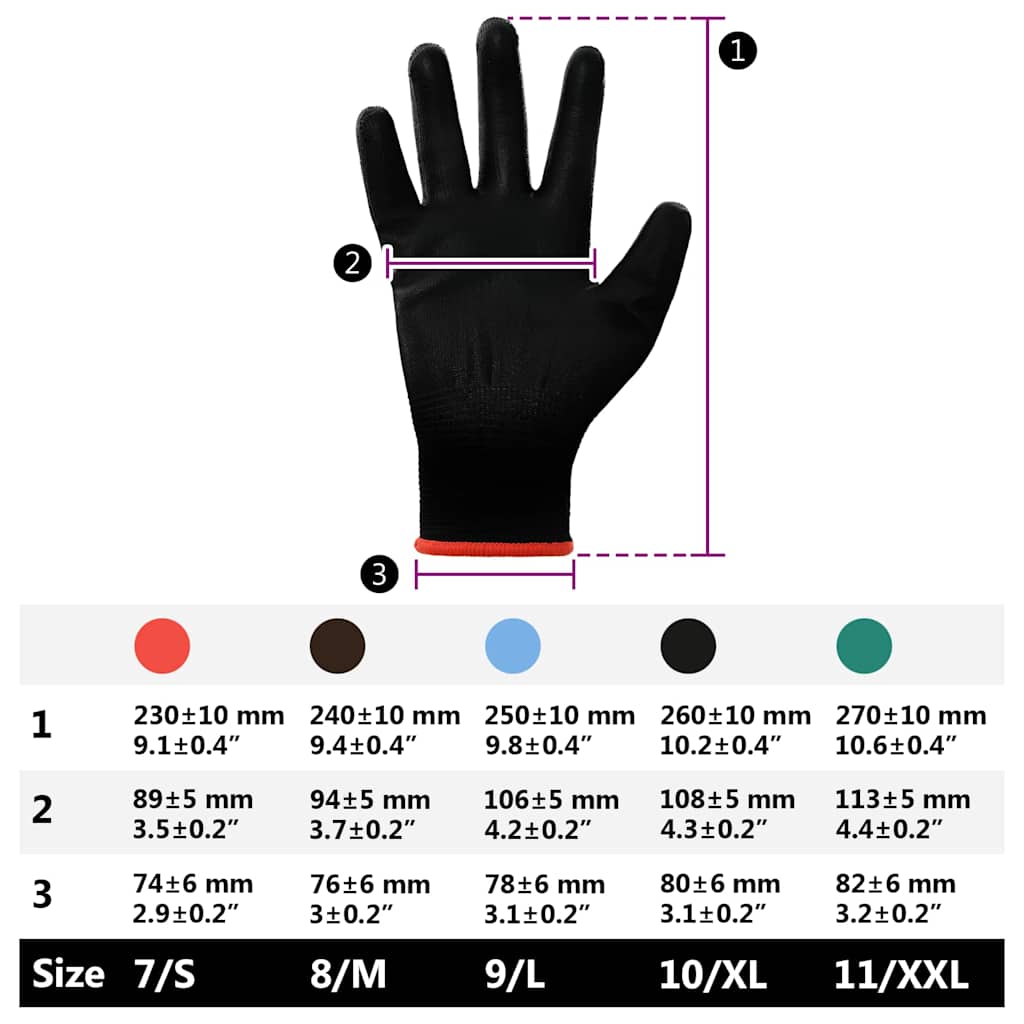 Munkakesztyűk 24 pcs Fekete 7 / S Poliészter 