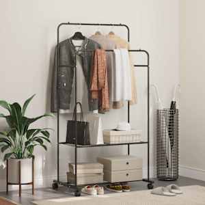 Stojalo za oblačila s polico s kolesom Črna 80 x 53 x 156 cm