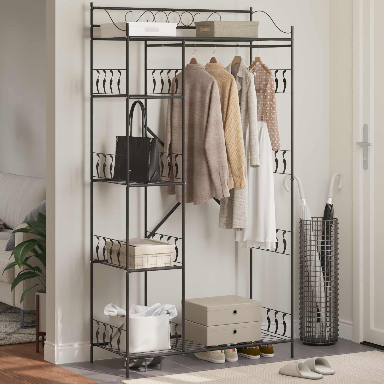 Avoin vaatekaappi hyllyllä Musta 100 x 43 x 188 cm Teräs - Image 4