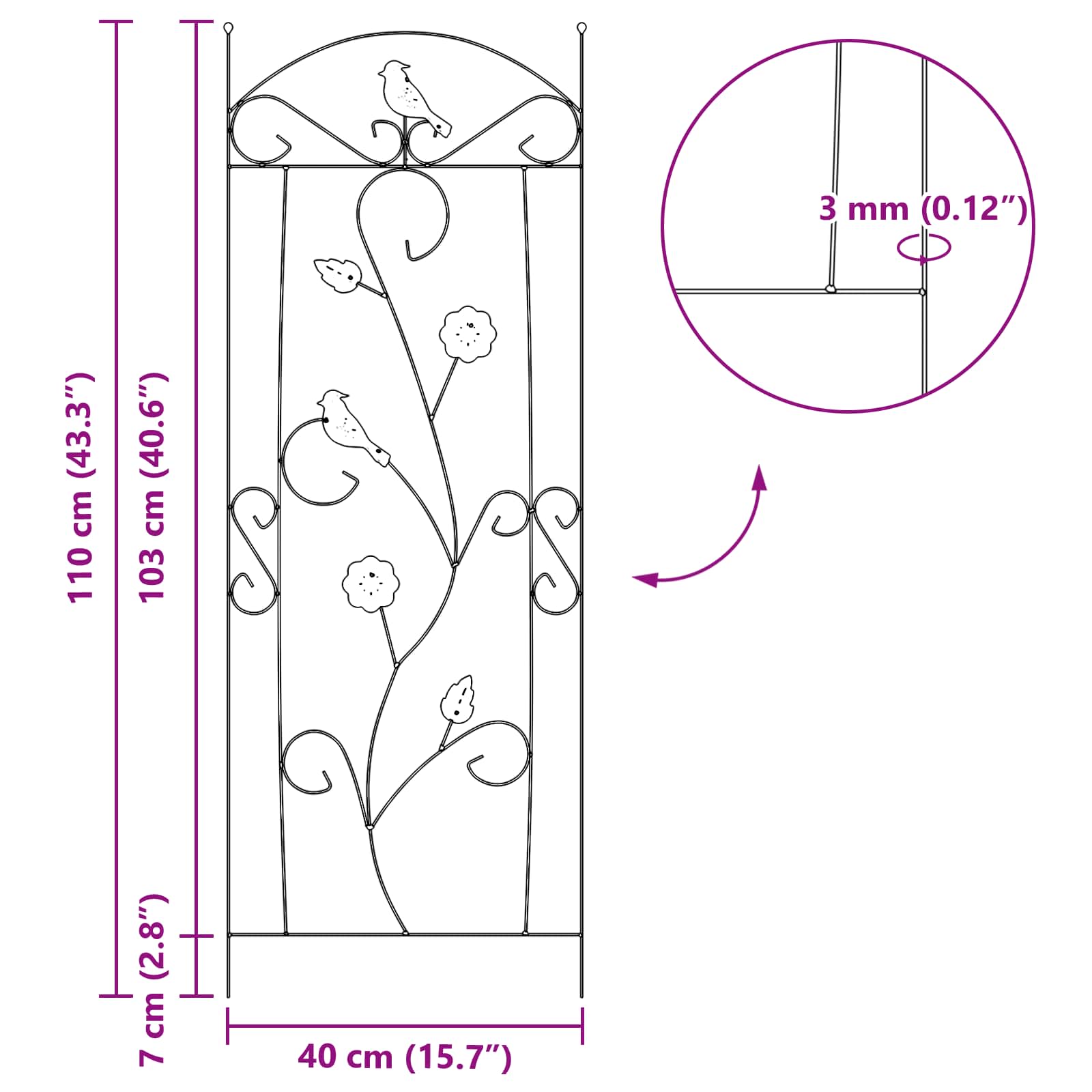 Puutarha-aita Säleikkö 3 pcs Vihreä 112 x 40 cm Teräs - Image 9