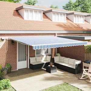 Retraktilna tenda z LED lučmi Modra in bela 500 × 300 cm