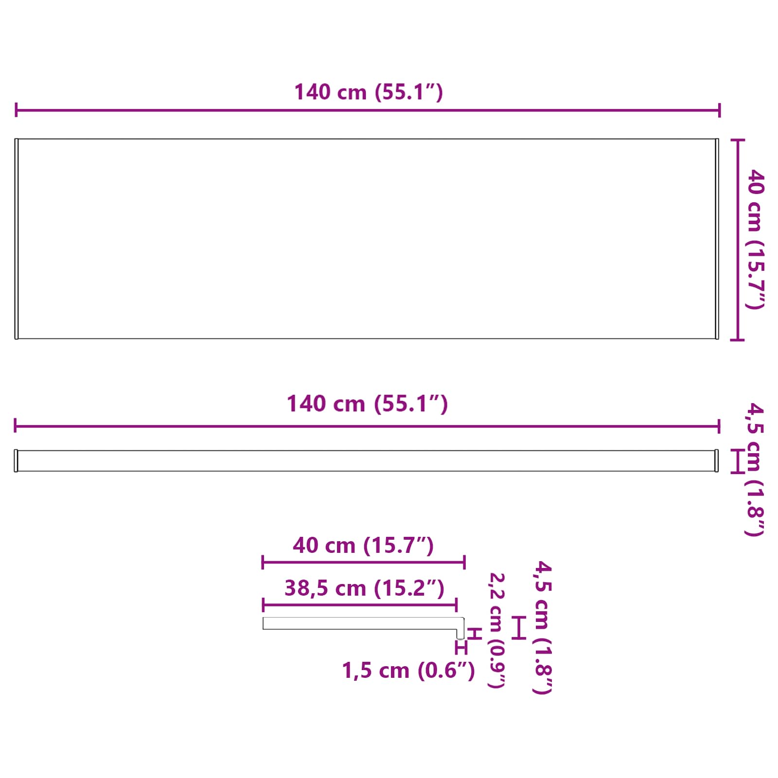 Okenski nadstrešek Bela 140 x 40 x 4,5 cm PVC - slika 13