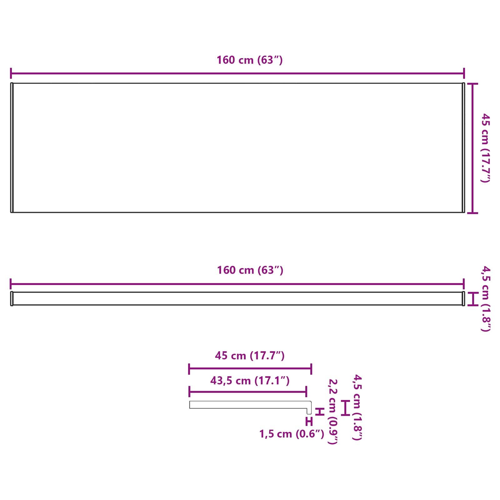 Logu palodze Balts 160 x 45 x 4,5 cm PVC