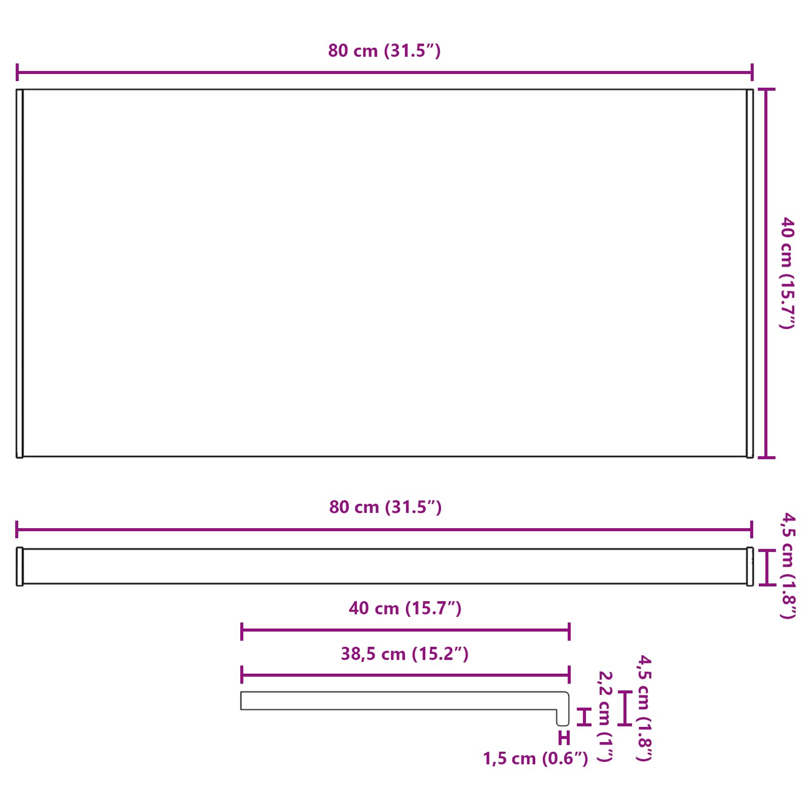 Logu palodze Melns ar koka tekstūru 80 x 40 x 4,5 cm PVC