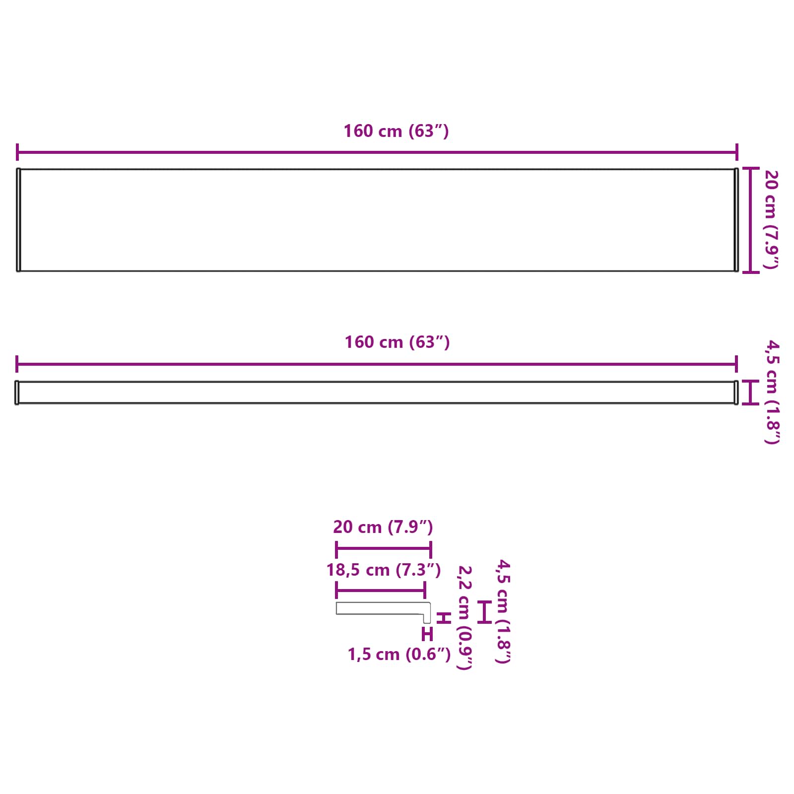 Logu palodze Marmora teksts -enure 160 x 20 x 4,5 cm PVC