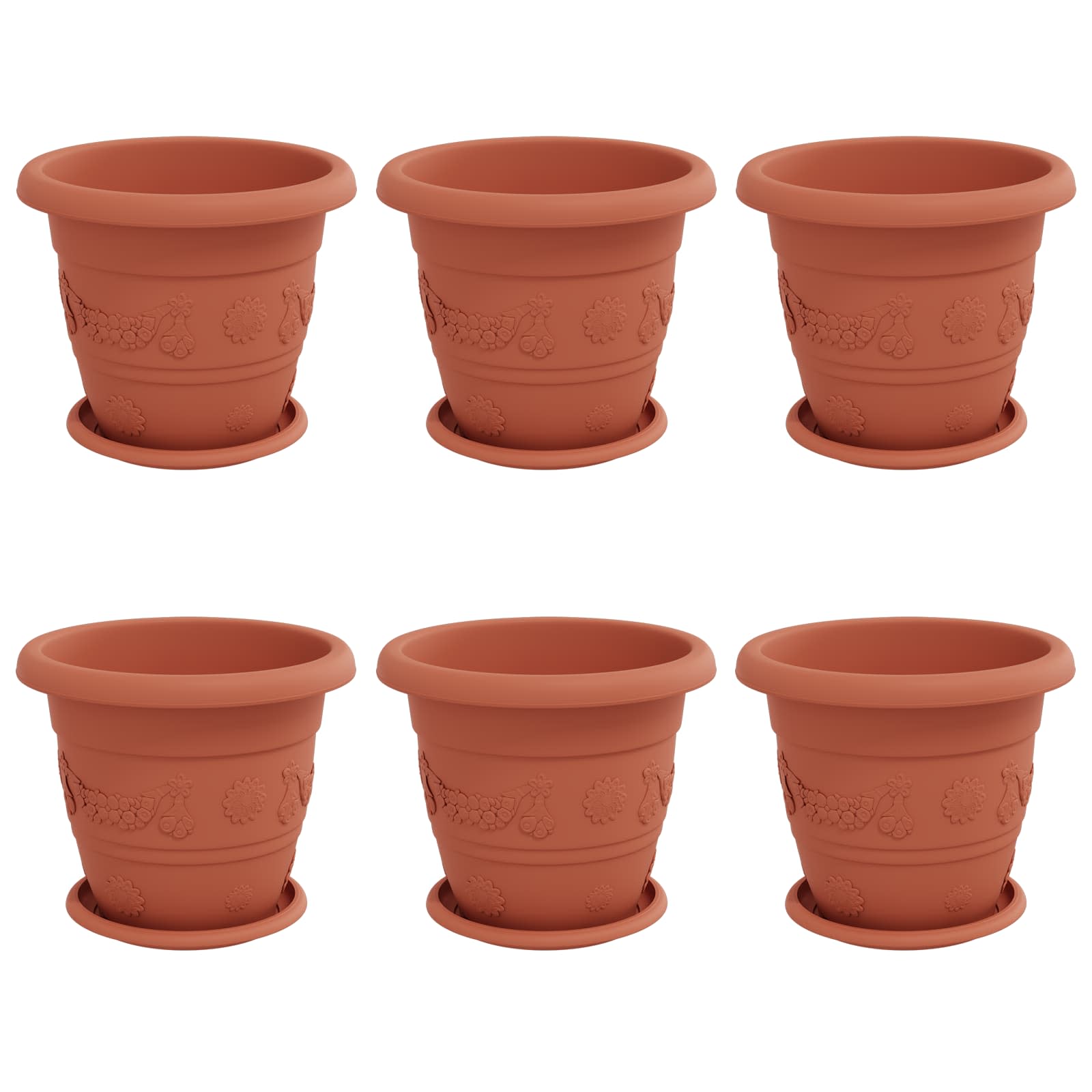 Thumbnail - vidaXL Blumentöpfe 6 pcs Ziegelrot Ø 26 x 21,5 cm Kunststoff