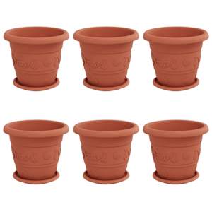 Květináče 6 pcs Cihlově červená Ø 26 x 21.5 cm Plast - obrázek 2