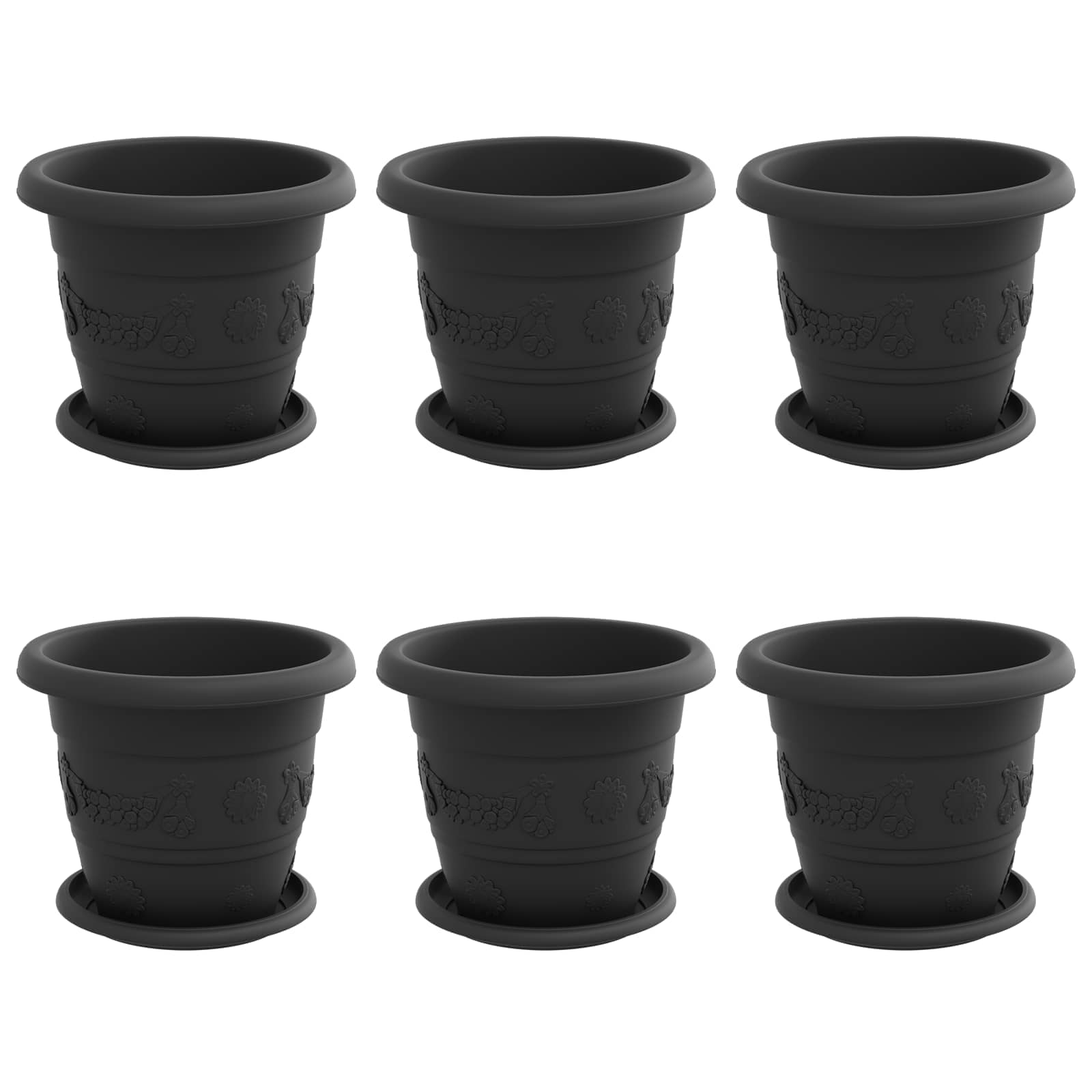 Thumbnail - vidaXL Blumentöpfe 6 pcs Schwarz Ø 26 x 21,5 cm Kunststoff