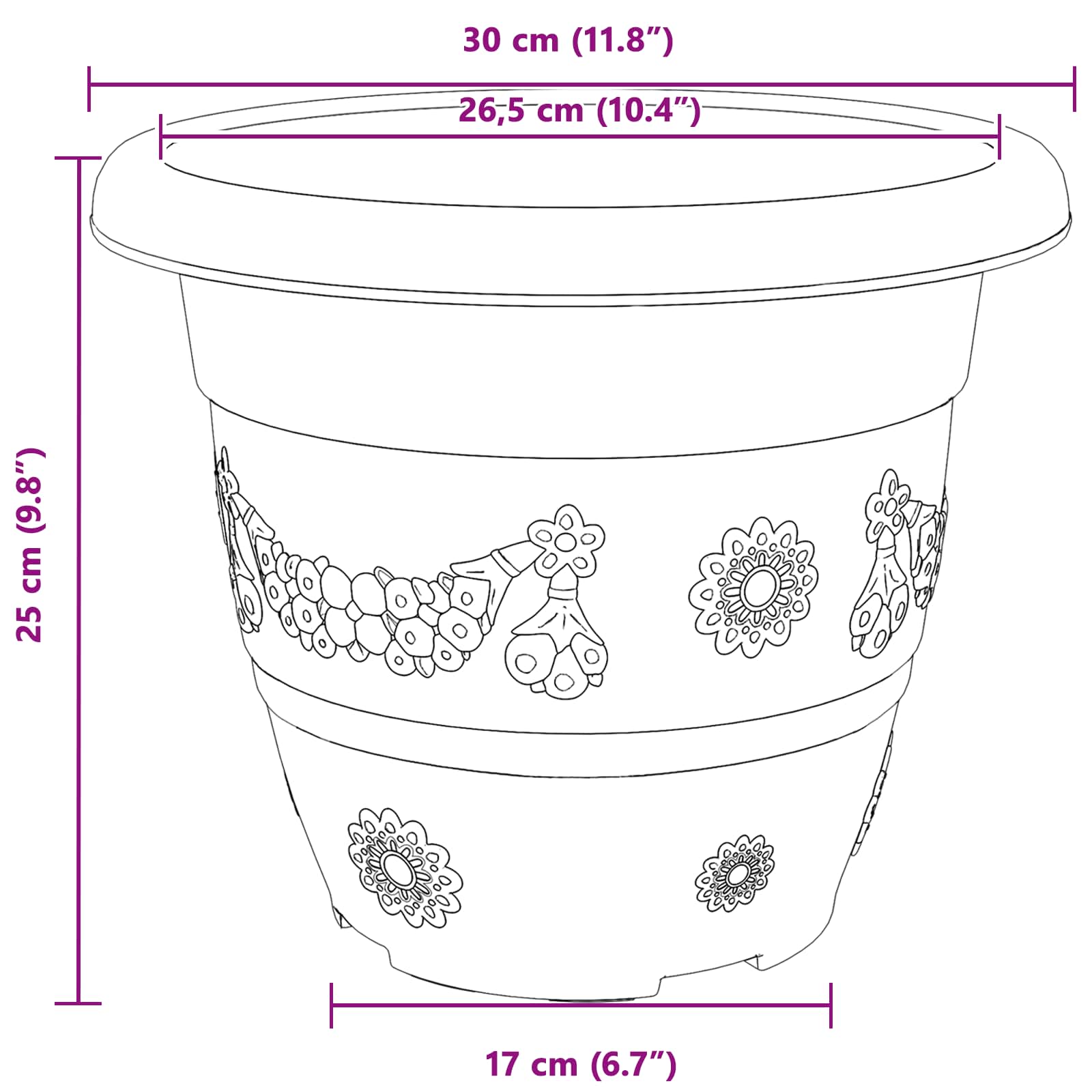 Plantenpotten 6 pcs Zwart Ø 30 x 25 cm Kunststof image 11