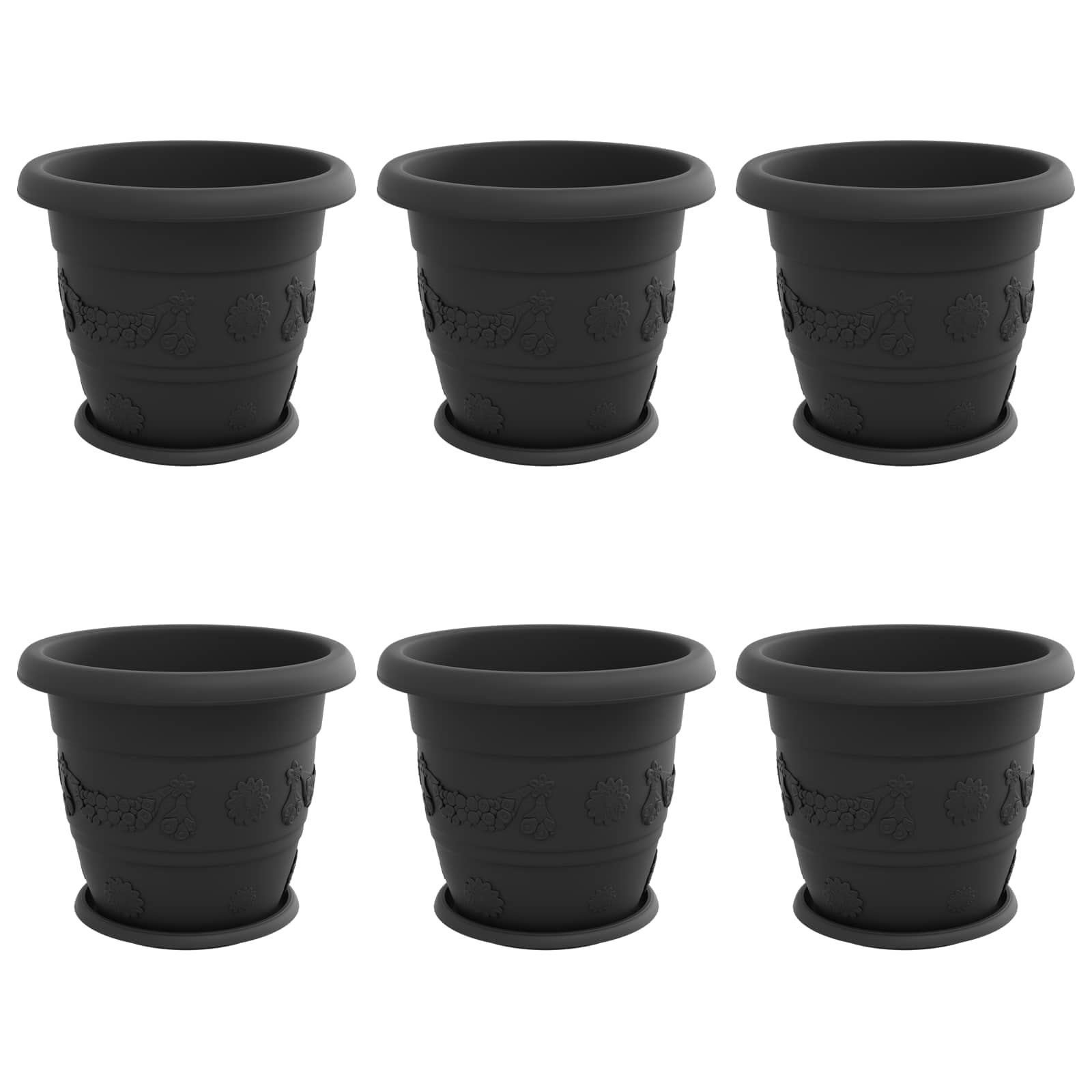 vidaXL Kvetináče 6 ks Čierna Ø 34 x 28 cm Plast