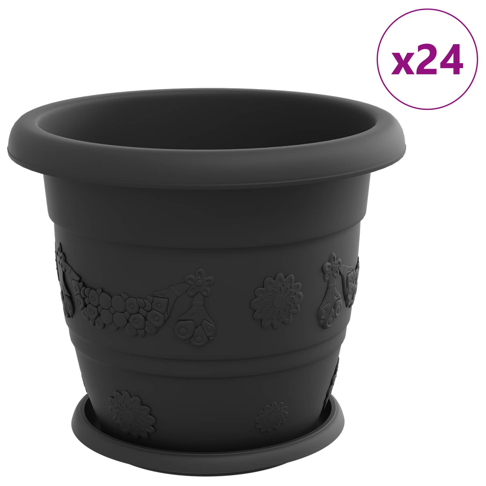 Thumbnail - vidaXL Blumentöpfe 24 pcs Schwarz Ø 26 x 21,5 cm Kunststoff