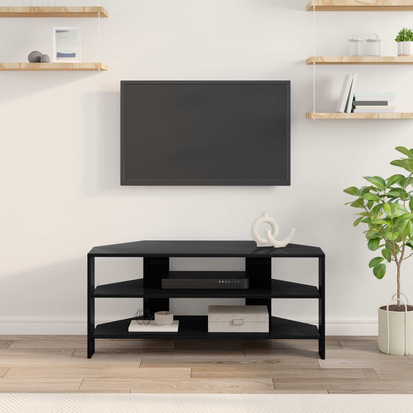 KulmaTV-kaappi Musta 102x40,5x45cm Tekninen puu - Image 4