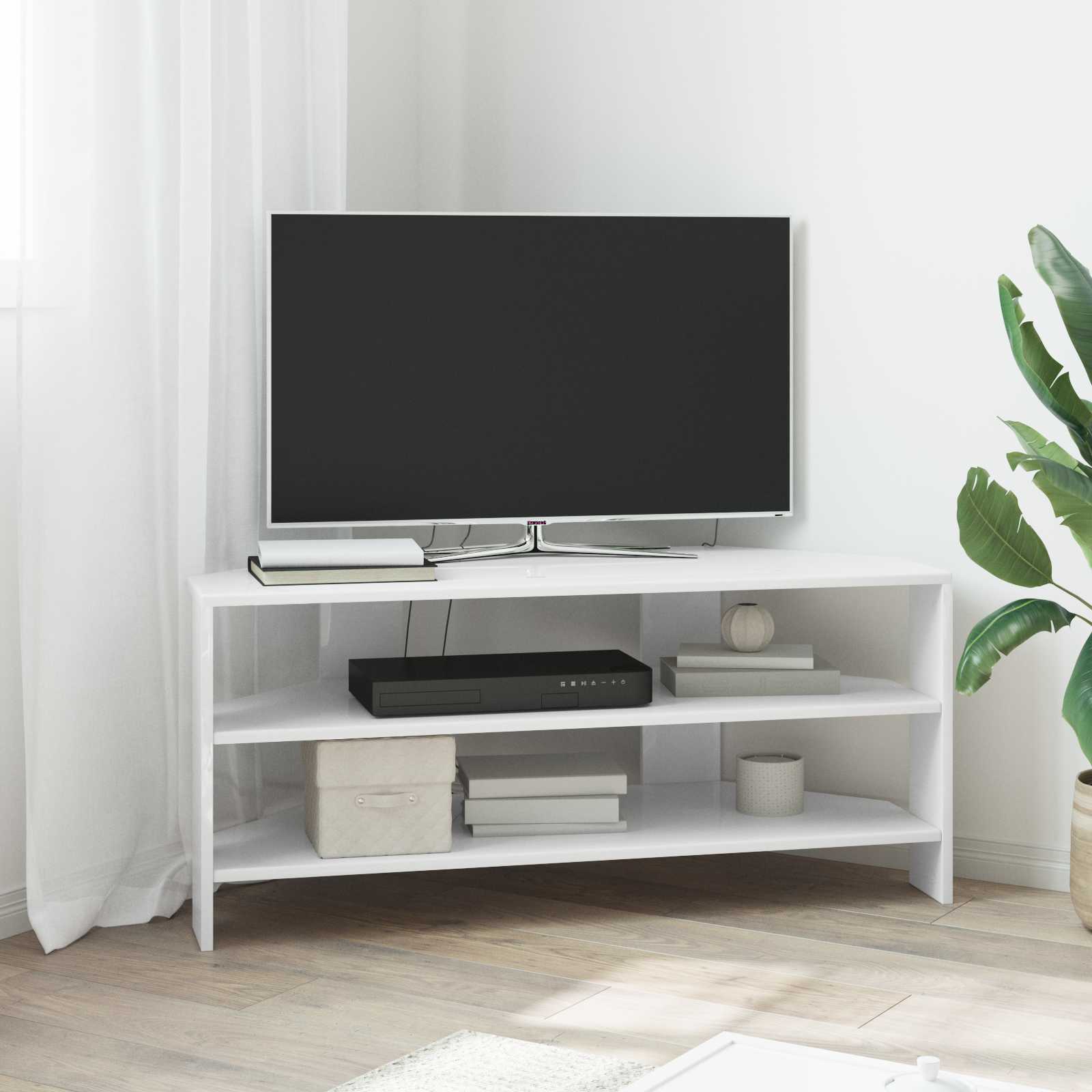 vidaXL KulmaTV-kaappi 102x40,5x45cm Korkean kiiltoinen Valkoinen