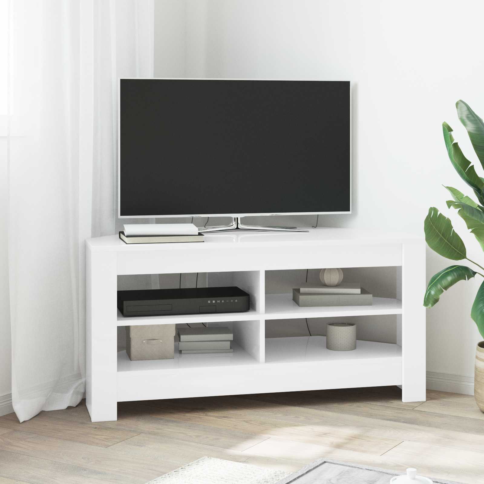 vidaXL KulmaTV-kaappi 102 x 40,5 x 45 cm Valkoinen Tekninen puu