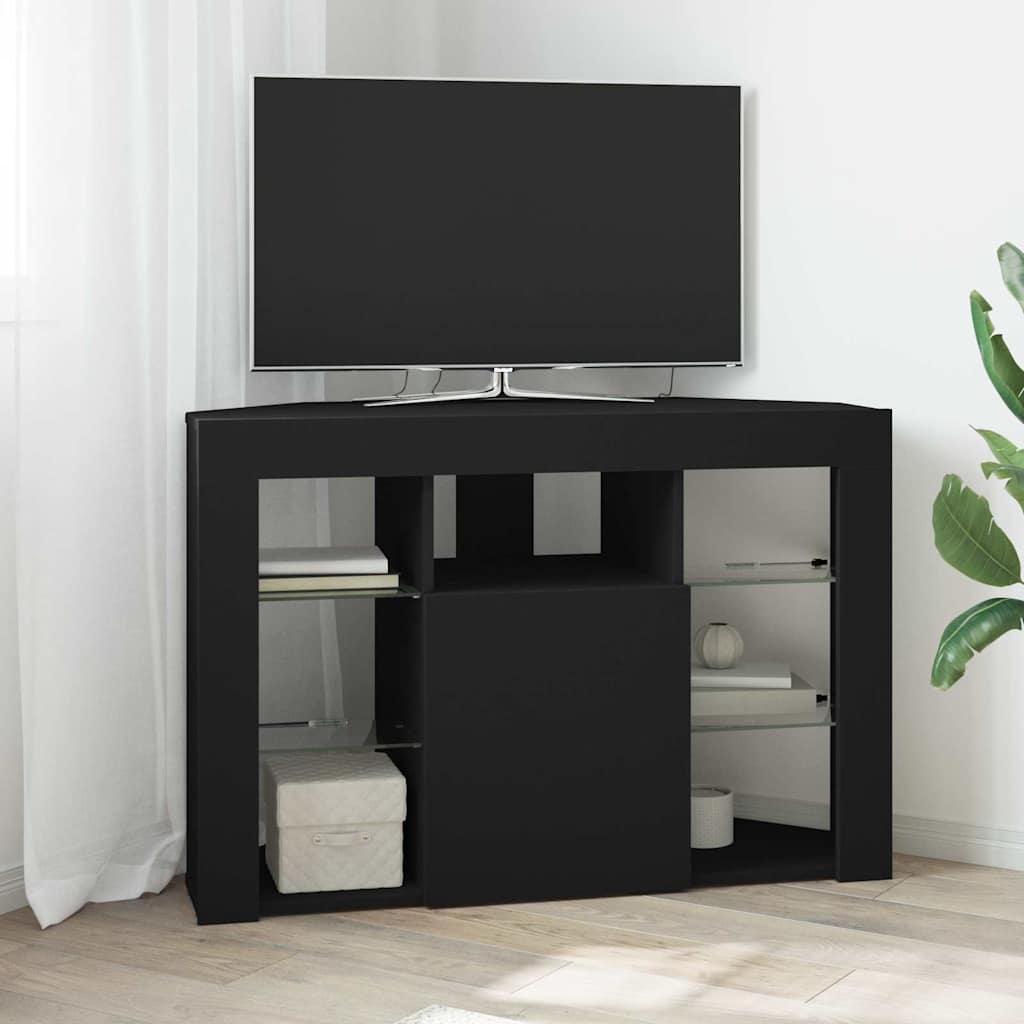 vidaXL Șifonier LED pentru TV colțar Pe perete Negru 101 x 40 x 68 cm