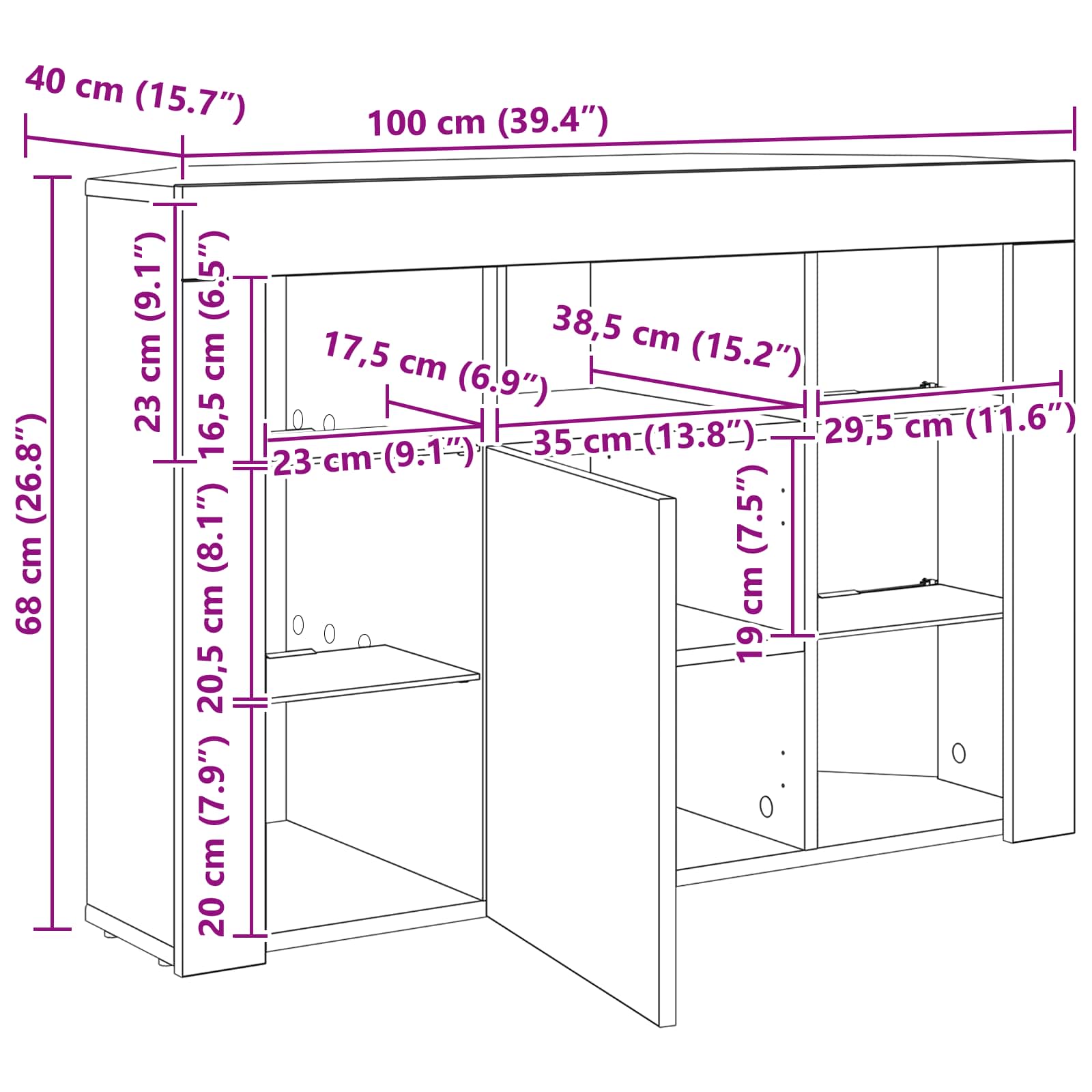Corner LED TV Cabinet Wall mounted size guide
