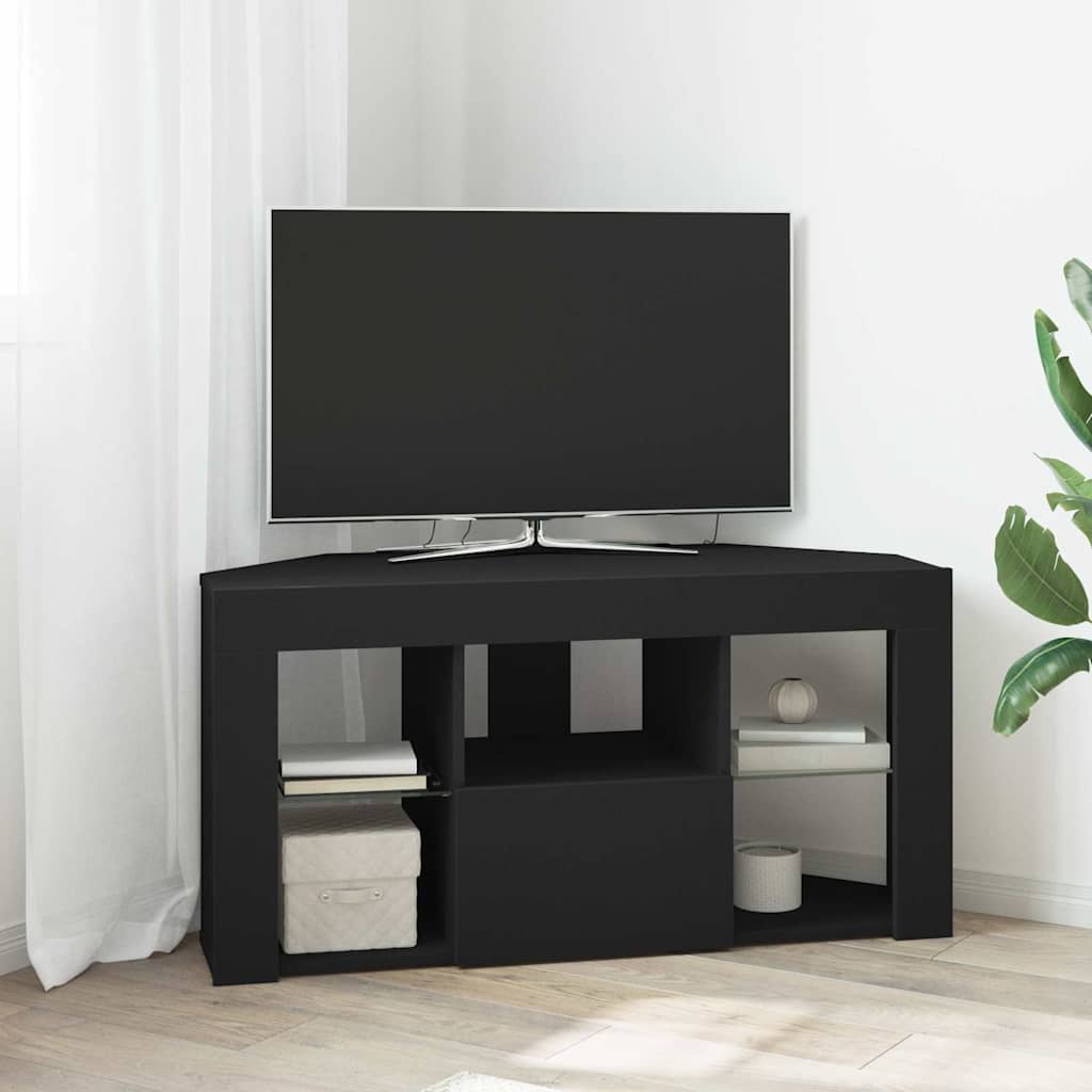 vidaXL Șifonier LED pentru TV colțar Pe perete Negru 101 x 40 x 50 cm