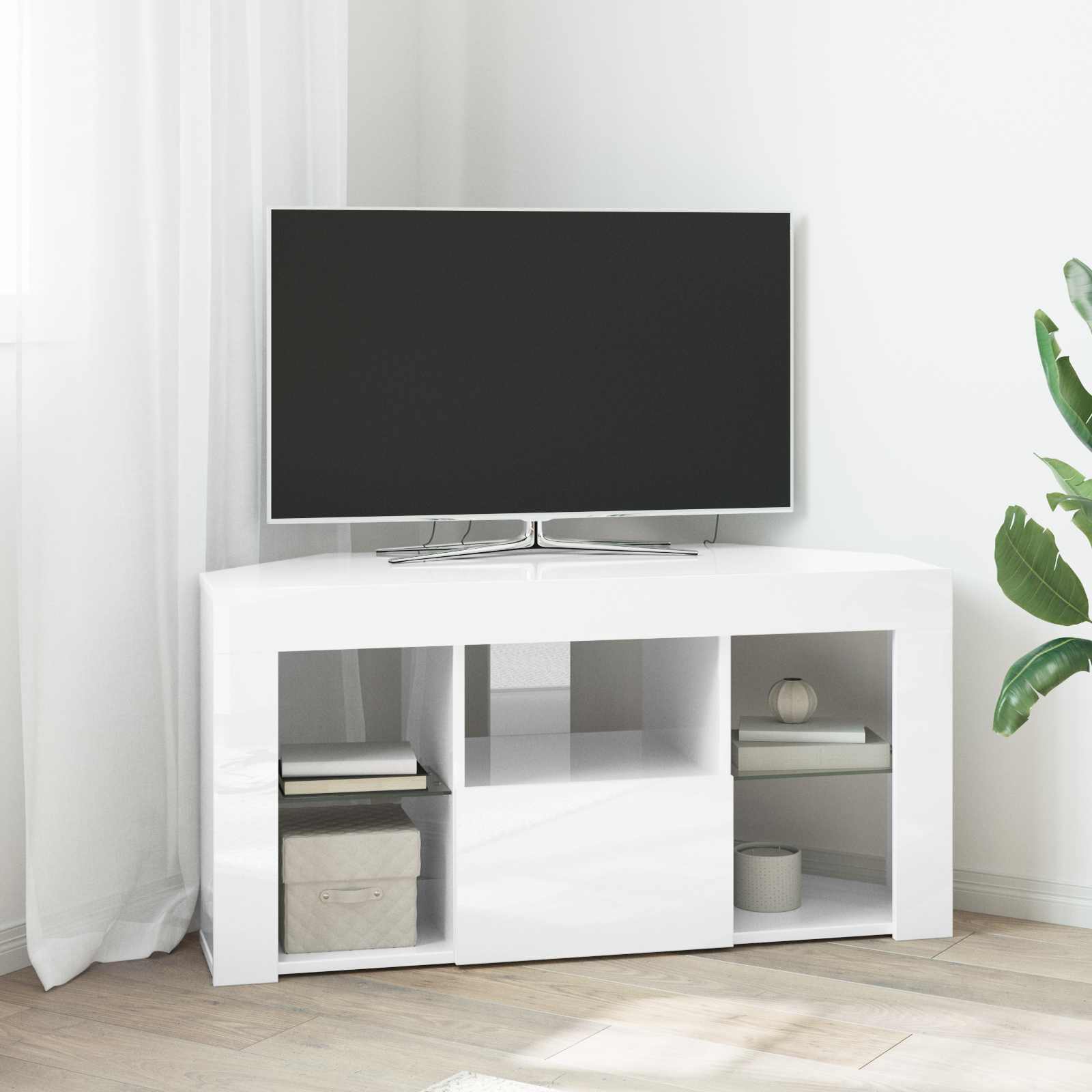 Kulma LED TV -kaappi Korkean kiiltoinen Valkoinen Tekninen puu