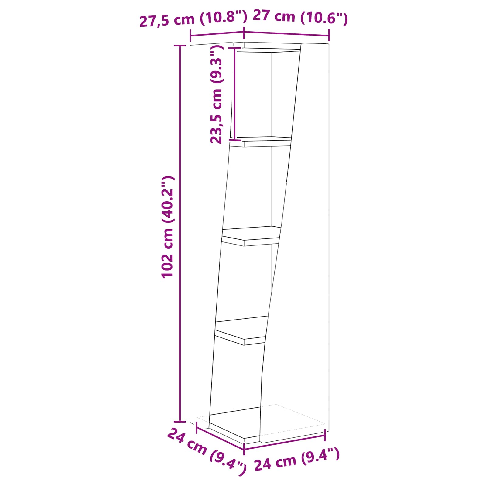 Kulmakaappi Musta 27,5x27x102cm Tekninen puu - Image 10