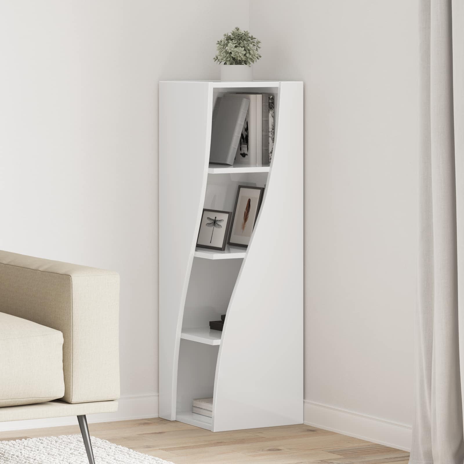 Kulmakaappi Korkean kiillon valkoinen 32x32x102cm Tekninen puu