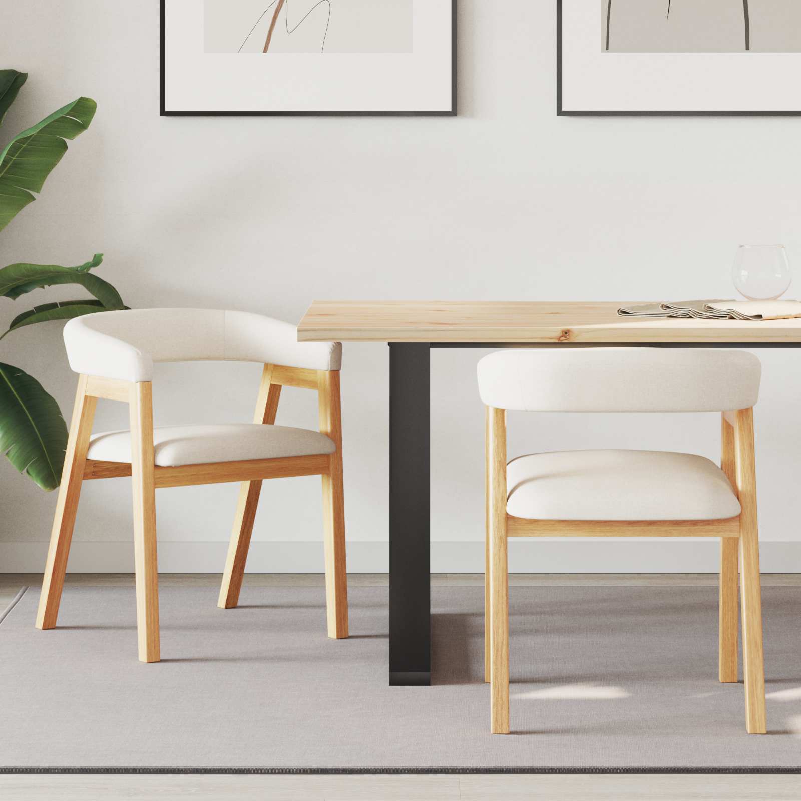 vidaXL Esszimmerstühle 2 pcs Natur 54 x 57 x 73 cm Massives Gummiholz